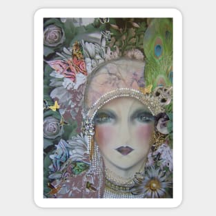 ORIGINAL ART DECO FLORAL FLAPPER, TAPESTRY, COLLAGE POSTER 1 Sticker